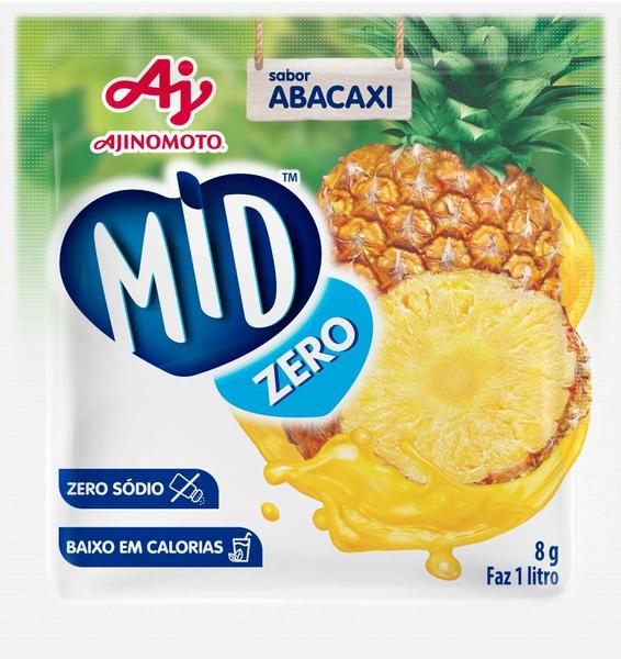 Imagem de Kit 15 Refrescos Em Pó Abacaxi MidZero Açucar 10Gr