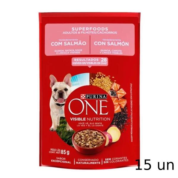 Imagem de Kit 15 Sachê Purina One Para Cães Adultos e Filhotes Carne Frango E Cordeiro 85 g