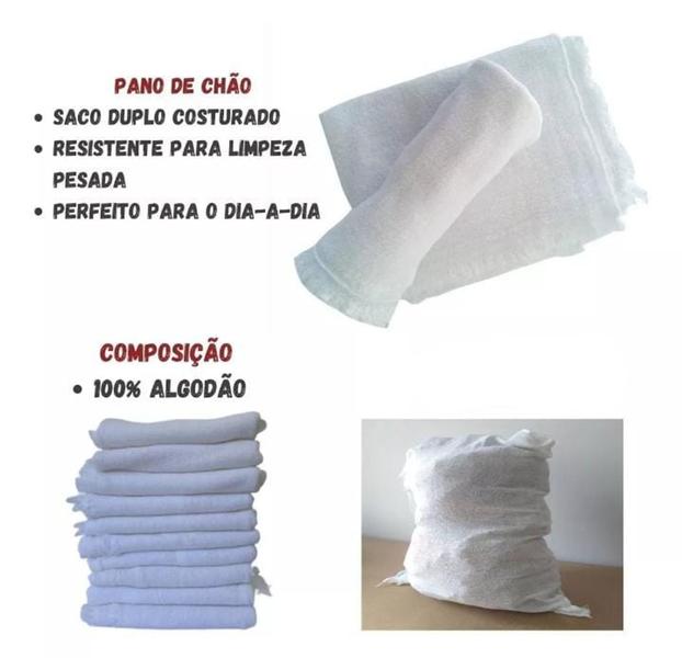 Imagem de Kit 15 sacos branco pano de chão alta absorção para limpeza casa escritório faxina Tam M