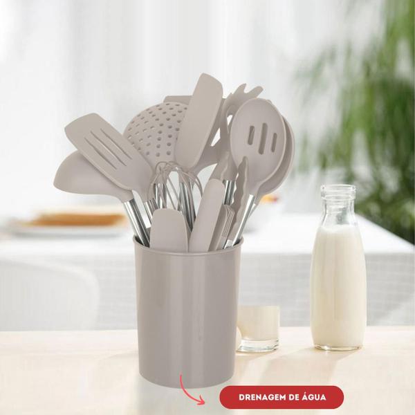 Imagem de Kit 15 Utensílios De Cozinha Com Cabo De Inox E Silicone