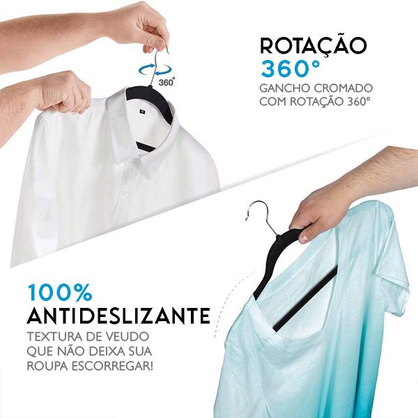 Imagem de Kit 150 Cabides de Veludo Ultra Fino Antideslizante Preto