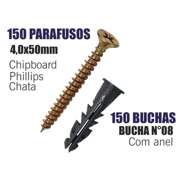 Imagem de Kit 150 Parafusos Chipboard C/Bucha 8Mm Anel- Total 300 Pçs