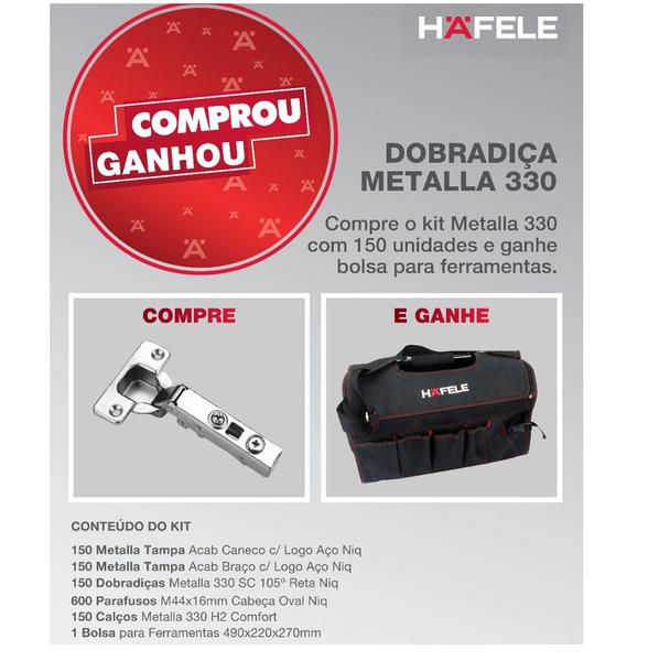 Imagem de Kit 150 peças Dobradiças Copo 35mm com Amortecedor + Bolsa Hafele Reta 315.00.750 Para Móveis