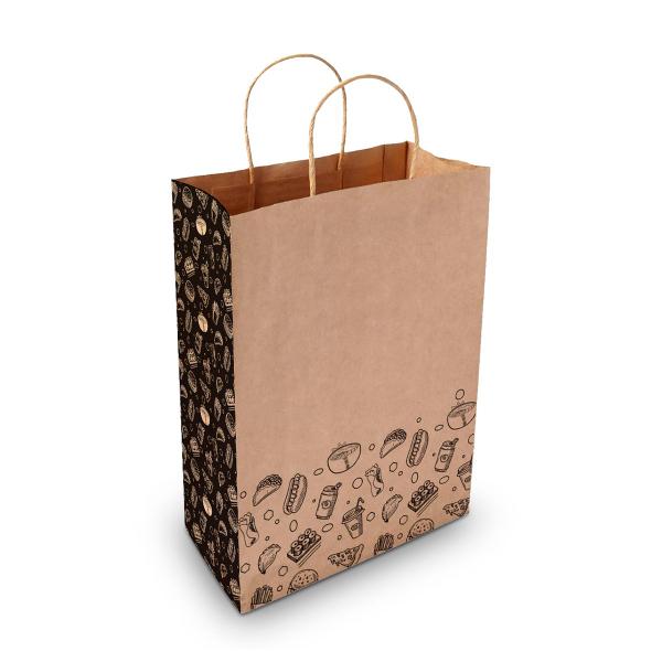 Imagem de Kit 150 Sacolas Kraft FastFood Delivery M1 35x28x18cm