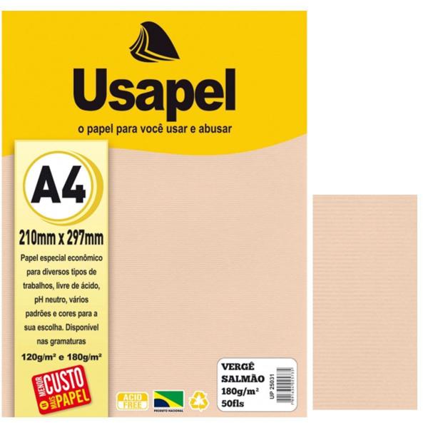 Kit 150fls Papel Vergê Salmão p/ Certificado Convite A4 180g - Usapel Imagem de Kit 150fls Papel Vergê Salmão p/ Certificado Convite A4 180g