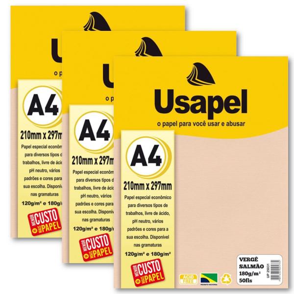 Kit 150fls Papel Vergê Salmão p/ Certificado Convite A4 180g - Usapel Imagem de Kit 150fls Papel Vergê Salmão p/ Certificado Convite A4 180g