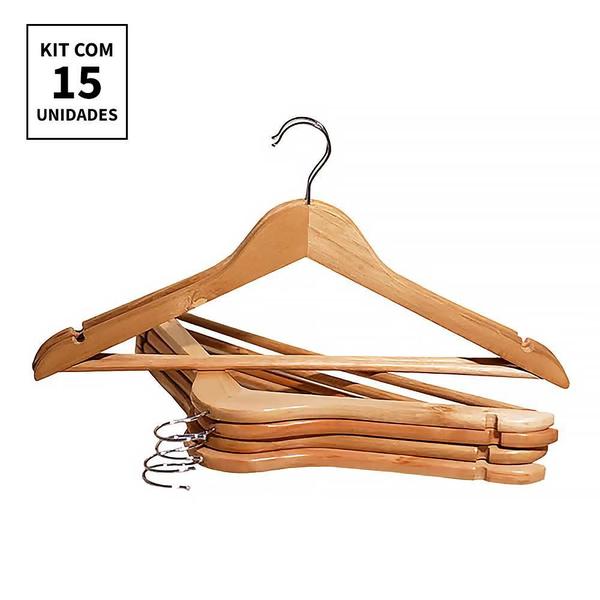 Kit 15X Cabides De Madeira Verniz Marfim Adulto Roupa - Wincy Imagem de Kit 15X Cabides De Madeira Verniz Marfim Adulto Roupa