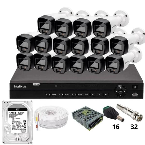 Imagem de Kit 16 Câmeras Intelbras 1220b Full Color  Dvr Intelbras Mhdx 1232 Hd 4tb