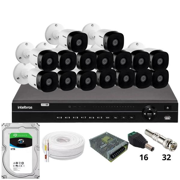 Imagem de Kit 16 Câmeras Intelbras 1220b Full Hd  Dvr Intelbras Mhdx 1232 Hd 6tb