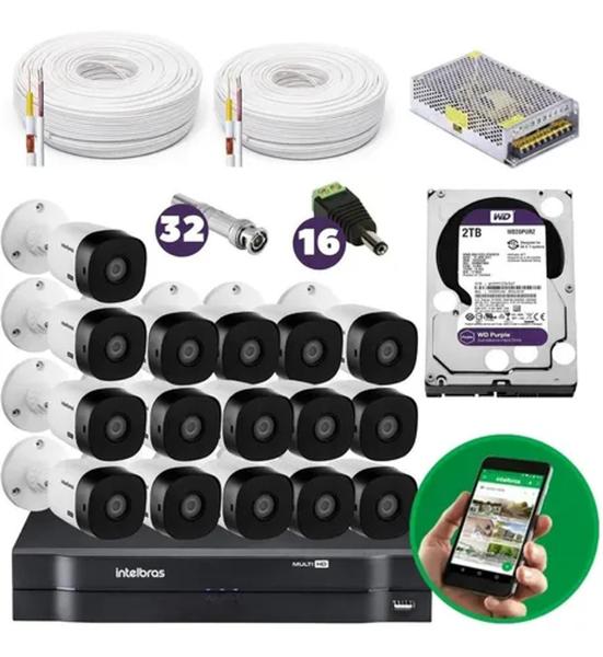 Imagem de Kit 16 Câmeras Segurança Intelbras Full Hd 1080p 1220b + 2tb