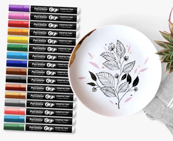 Imagem de Kit 16 Canetas Porcelana Vidro Temp COMPACTOR CreativeMarker