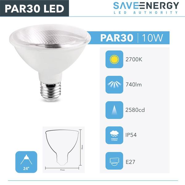 Imagem de Kit 16 Lâmpada Led Par30 10w Save Energy 2700k Branco Quente