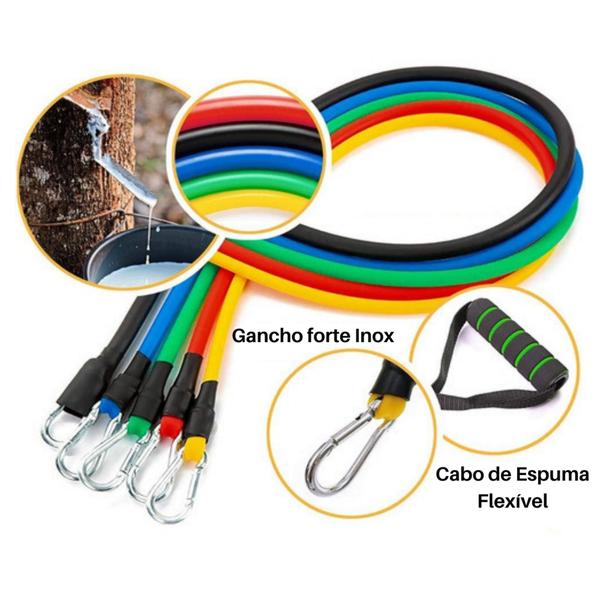 Imagem de kit 16 pç elásticos de tensão para 300 exercícios + 2 bolsas - malhar Treino funcional exercício funcional Yoga