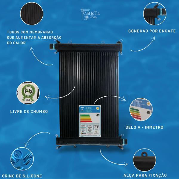 Imagem de Kit 16 Placas Coletoras 4mt - Aquecedor Solar Piscinas com 19m² / 26.500 Litros + Controlador de Temperatura e Válvula