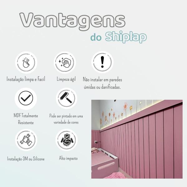 Imagem de Kit 16 Ripas Shiplap Mdf Madeira Lambri Parede Revestimento