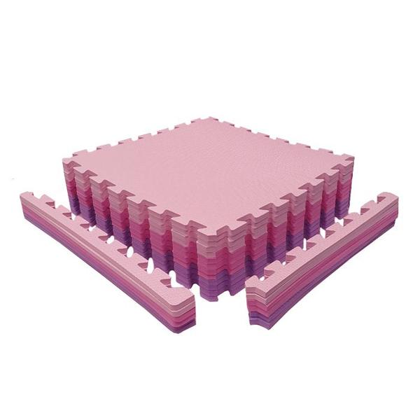 Imagem de Kit 16 Tapetes Tatames 50x50x1cm 10mm EVA Tons rosa e Lilás Com Bordas de Acabamento