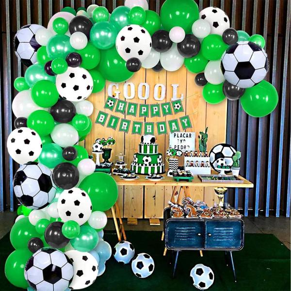 Imagem de Kit 160 Balões Festa De Futebol Balão De Futebol + Tira Arco Desconstruído 5 Metros - Festa De Aniversário Esportes