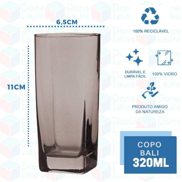 Imagem de Kit 18 Copos 320ml 9 Transparente + 9 Cinza Buffet Quadrado