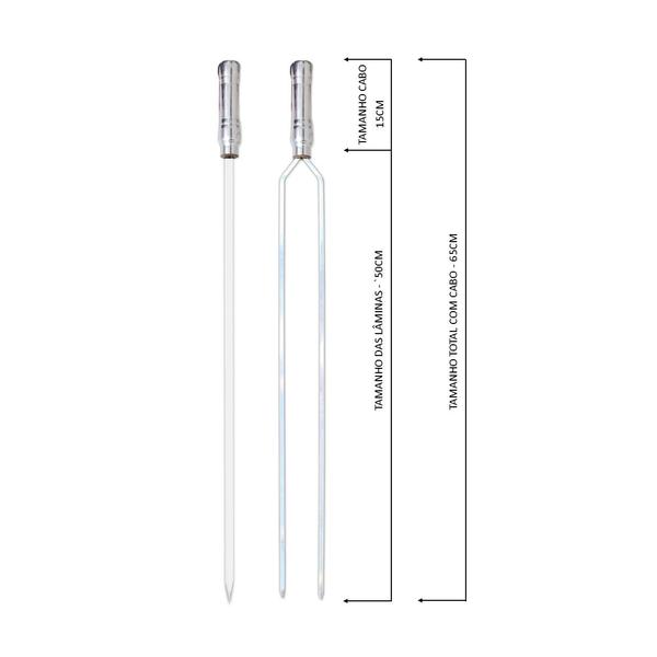 Imagem de Kit 18 pçs espeto alumínio 12 duplo 06 simples estreito aperitivo cabo madeira ou cabo alumínio vários tamanhos