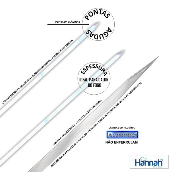 Imagem de Kit 18 pçs espeto alumínio 12 duplo 06 simples estreito aperitivo cabo madeira ou cabo alumínio vários tamanhos