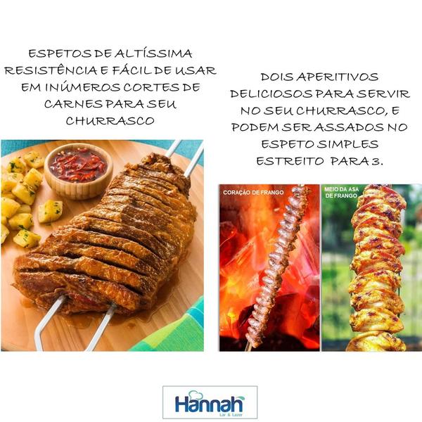 Imagem de Kit 18 Pçs Espeto Churrasco Alumínio 14 Duplo Reforçado 04 Simples Aperitivo Cabo Madeira ou Cabo Alumínio Vários Tamanhos - Hannah - Lulay Store