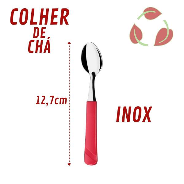 Kit 180 Colheres de Chá Aço Inox e Plástico Vermelho Luna - Taumer Imagem de Kit 180 Colheres de Chá Aço Inox e Plástico Vermelho Luna
