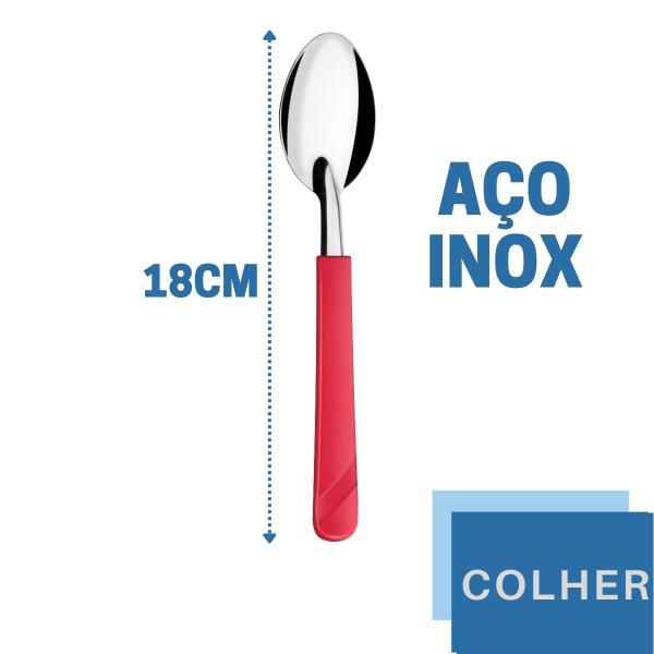 Imagem de Kit 180 Colheres Vermelho Luna Inox e Plástico Restaurante