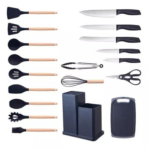 Imagem de Kit 19 Pçs Utensílios Cozinha Silicone Madeira Concha Tábua