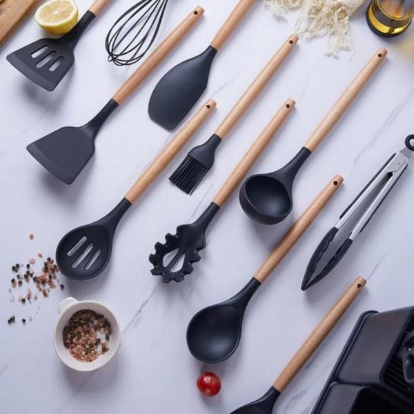 Imagem de Kit 19 Peças Jogo de Utensílios de Cozinha em Silicone Completo Antiaderente e Resistente ao calor