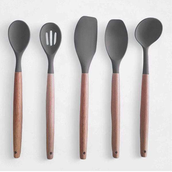 Imagem de Kit 19 Utensílios de Silicone com Porta Talheres Oval Cinza