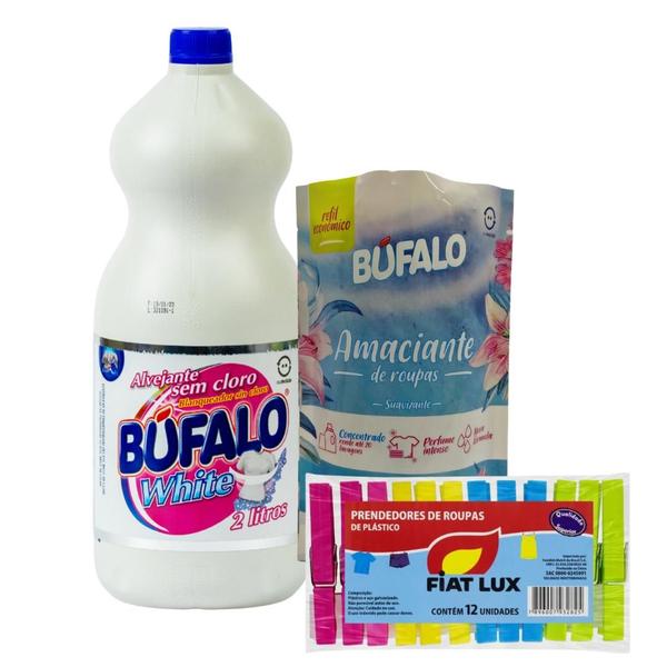 Imagem de Kit 1un Alvejante White 2L + Amaciante 400ml Refil+ 1un Prendedores de Roupa Plástico com 12