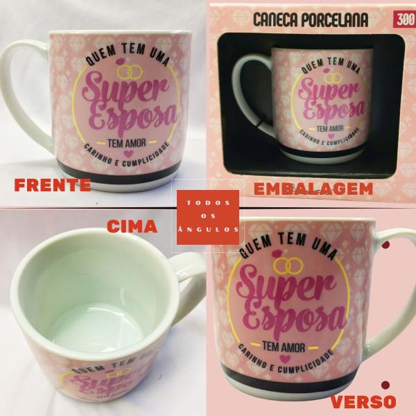 Imagem de Kit 1Un Caneca Rosa Porcelana Super Esposa +1Un Caneca Super Marido 300ml Café  Presente