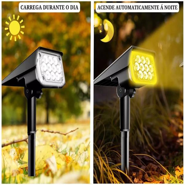 Imagem de Kit 2/3/4/6/8/10 Refletores Ecoforce Solar 6 Leds Amarelo Ambar 10x Mais Forte Spot Jardim Prova D'água Luminária