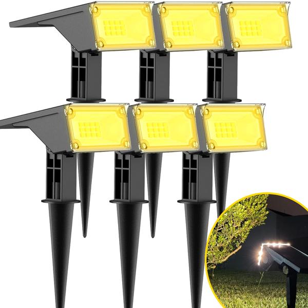 Imagem de Kit 2/3/4/6/8/10 Refletores Ecoforce Solar 6 Leds Amarelo Ambar 10x Mais Forte Spot Jardim Prova D'água Luminária