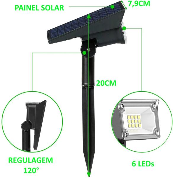 Imagem de Kit 2/3/4/6/8/10 Refletores Ecoforce Solar 6 Leds Verde 10x Mais Forte Spot Jardim Prova D'água Luminária