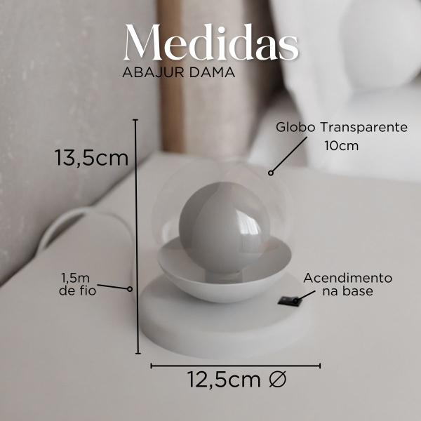 Imagem de Kit 2 Abajur Dama Em Alumínio Com Globo Vidro 10cm + lâmpada 3000K Branco Quente