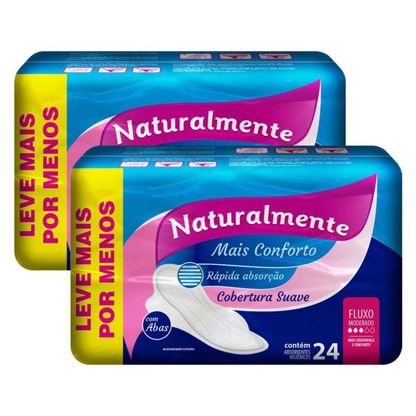 Imagem de Kit 2 Absorventes Naturalmente Gel Mais com Abas Leve 24 Pague 18