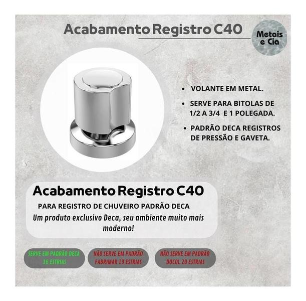 Kit 2 Acabamento Luxo Registro Similares C40 3/4 Serve Deca - Metais e Cia Imagem de Kit 2 Acabamento Luxo Registro Similares C40 3/4 Serve Deca