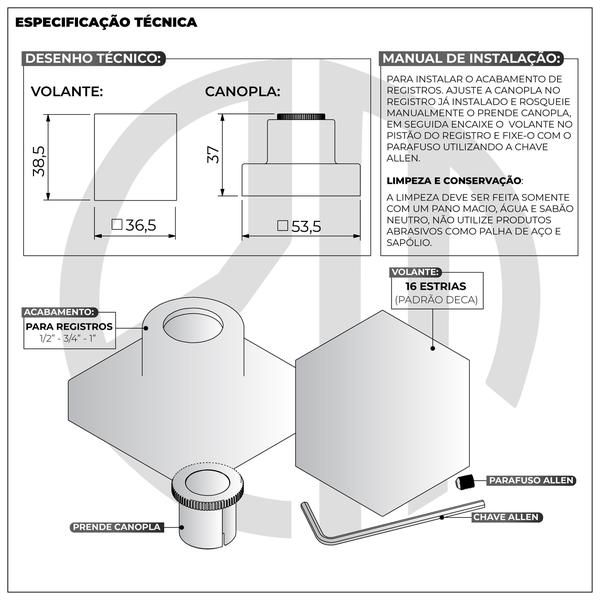 Imagem de Kit 2 Acabamento Quadrado Registro Dourado Fosco Metal Padrão Deca