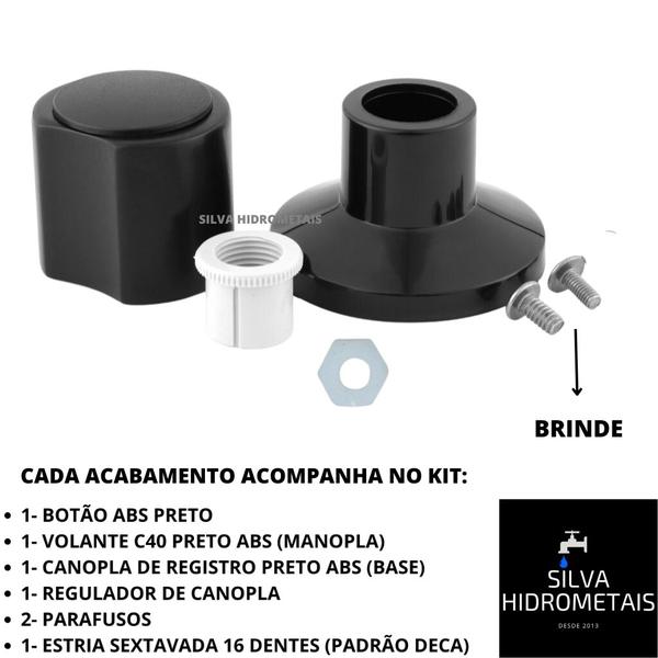 Imagem de Kit 2 Acabamento Registro Banheiro C40 ABS Preto Padrao Deca