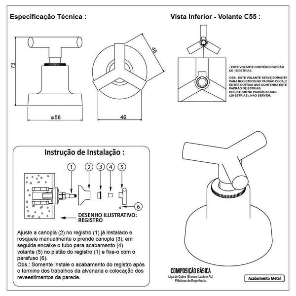 Imagem de Kit 2 Acabamentos Registro Pressão Gaveta Cobre Padrão Deca