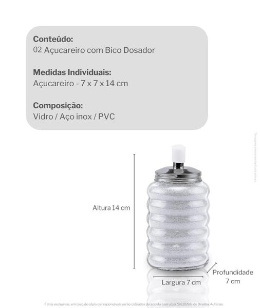 Imagem de Kit 2 Açucareiro De Vidro Com Bico Dosador E Tampa Euro Home