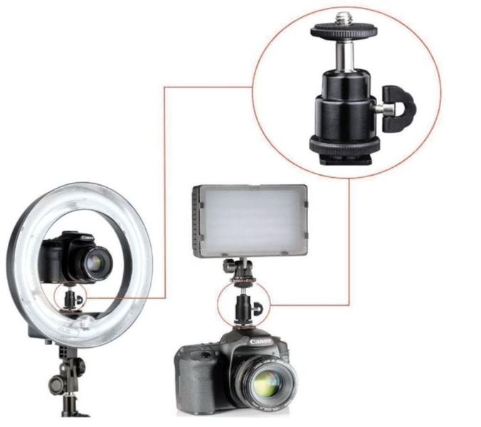 Imagem de Kit 2 Adaptadores Ballhead Tripé Ring Light Pedestal Sapata 1/4 Articulado