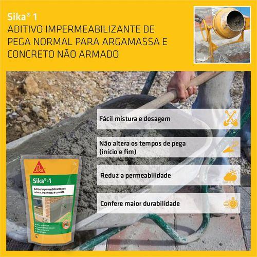 Imagem de Kit 2 Aditivo Impermeabiliza Sika-1 Argamassa Concreto 1 Lt