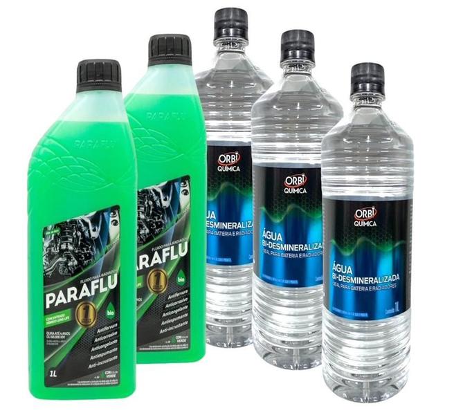 Imagem de Kit 2 Aditivo Paraflu Verde + 3 Agua Desmineralizada