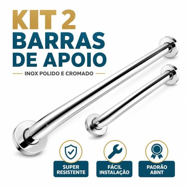 Kit 2 Alças Apoio Reta 80cm Aço Inox Polido Segurança Idosos Banheiro Acessível - IMPORTADO Kit 2 Alças Apoio Reta 80cm Aço Inox Polido Segurança Idosos Banheiro Acessível - IMPORTADO