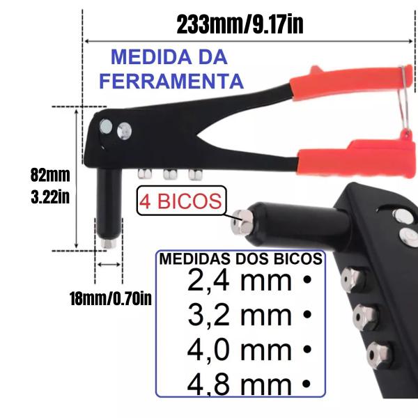 Imagem de Kit 2 Alicate Rebitador Manual Rebitadeira Pro 9,5 Polegadas