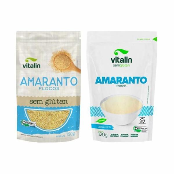 Imagem de Kit 2 Amaranto Orgânico Vitalin: Farinha, Em Flocos