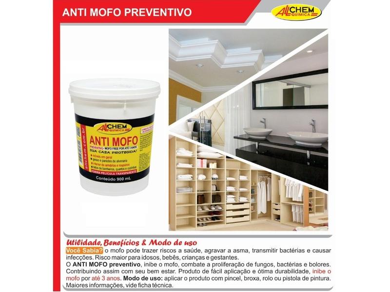 Imagem de Kit 2 Anti Mofo Preventivo 900ml - MOFO FREE POR ATÉ 3 ANOS ALLCHEM Combate Fungos Bactérias Bolores