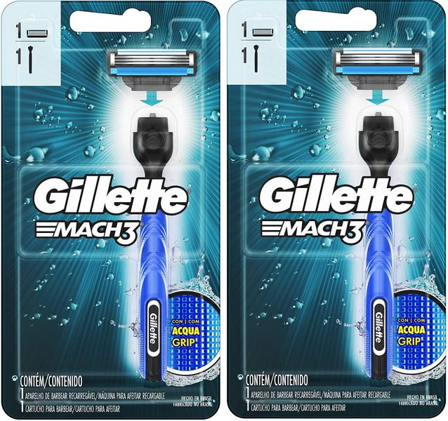 Imagem de Kit 2 Aparelho de Barbear Gillette Mach3 Acqua-Grip +2 Refil